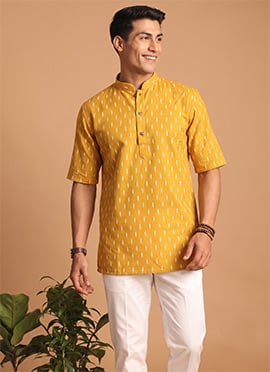 Off White Cotton Digital Print Kurta For Men