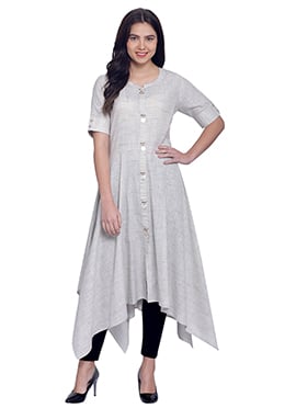Off White Cotton Knee Length Kurti