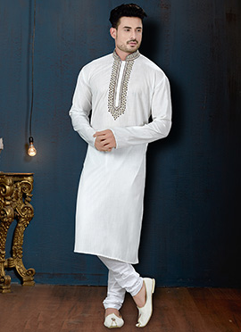 Off White Cotton Kurta Pyjama