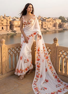 Off White Cotton Printed Classy Saree