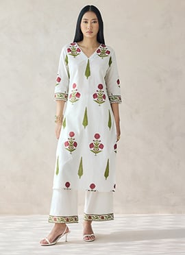 Off White Cotton Printed Co ord Set