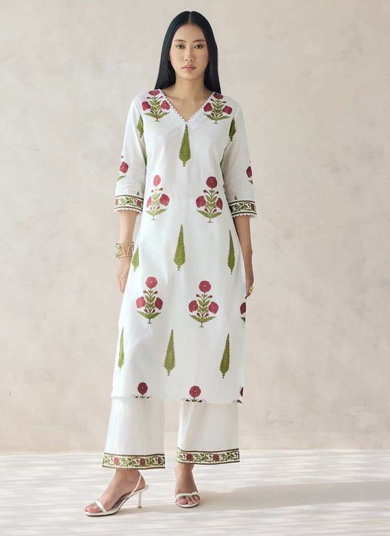 Off White Cotton Printed Co ord Set After Six Wear