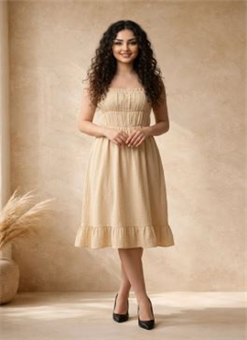 Off White Cotton Ruched Bodice Midi Dress