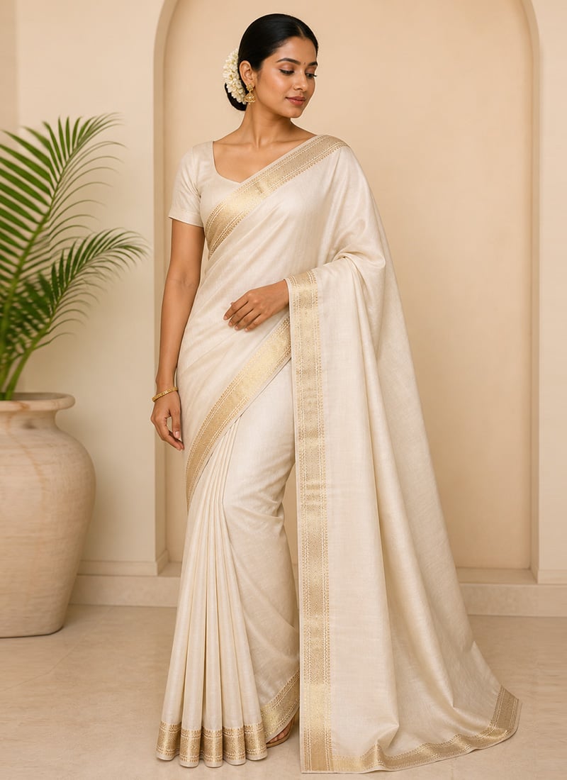 Off White Cotton Silk Woven Saree After Six Wear