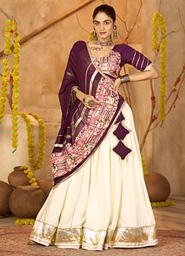 Off White Crepe Kutch And Mirror With Gota Work Chaniya Choli