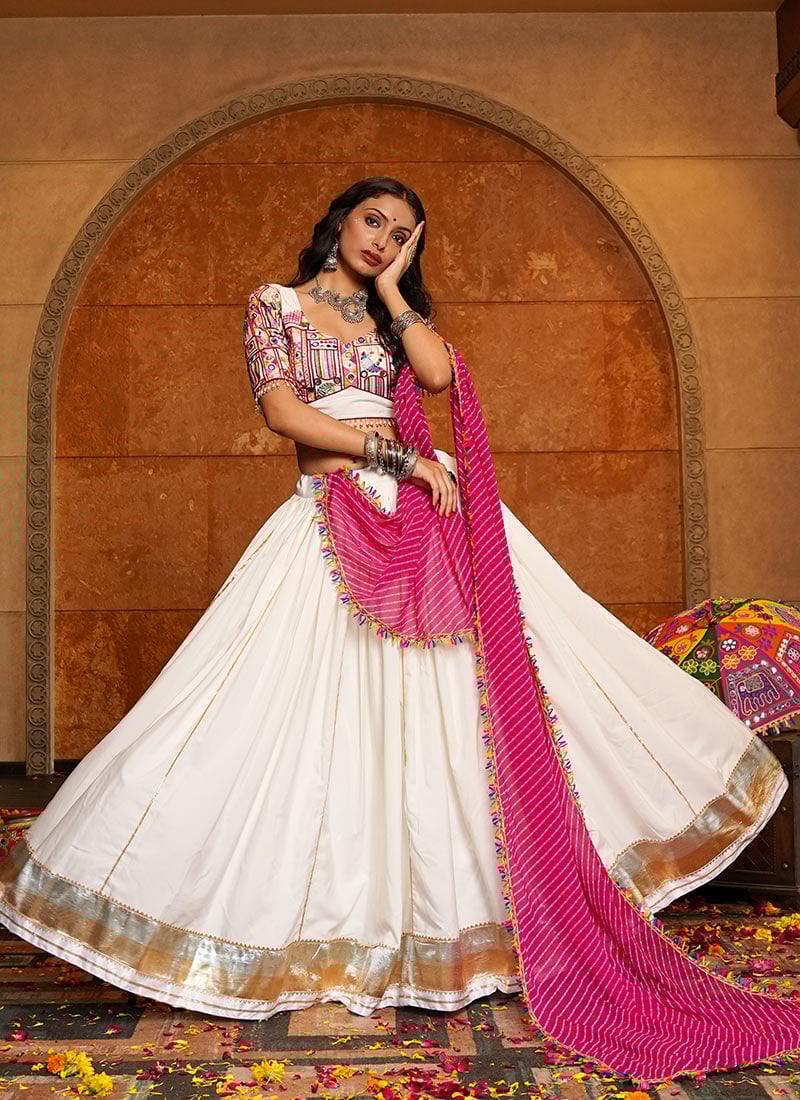 Off White Crepe Kutch Work With Mirror And Gota Chaniya Choli