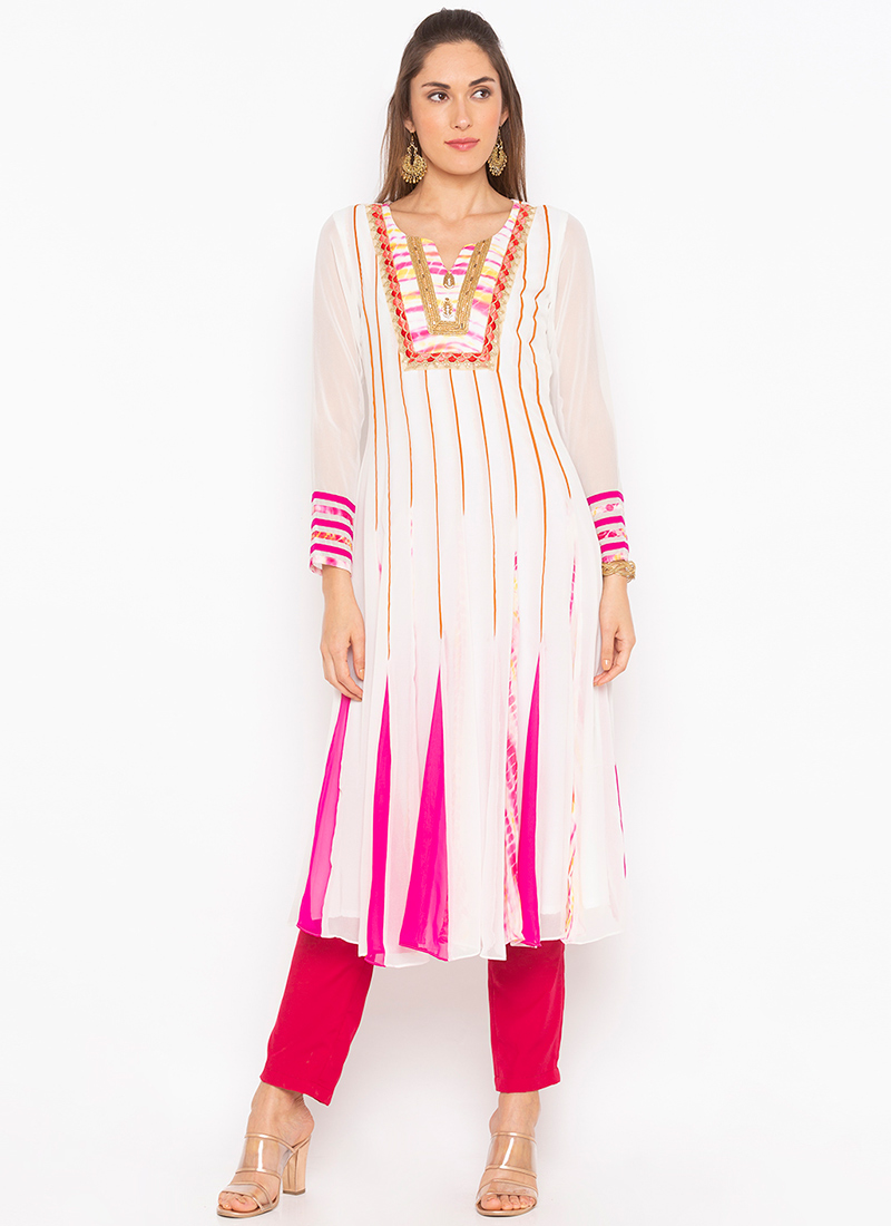 White Embroidered Kurti Party Wear