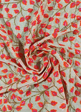 Light Peach Embroidered Chiffon Fabric