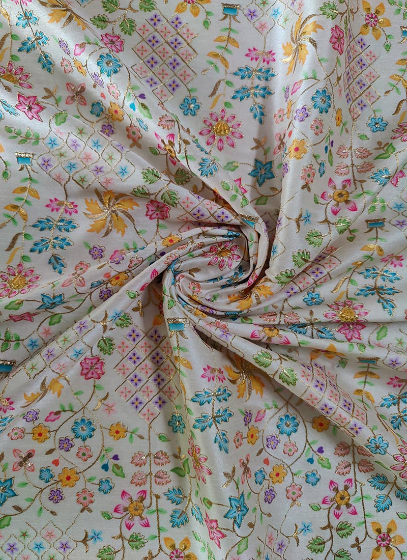 Shop Off White Embroidered Polyester Fabric Online at Best Price | Cbazaar