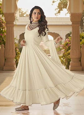 Off White Faux Georgette Anarkali Suit