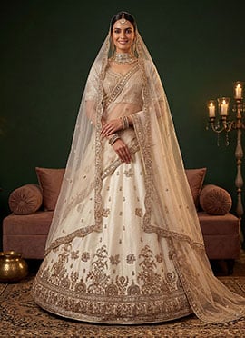 Off White Gadwal Silk Zari Embroidered Sequins With Beads Work Lehenga