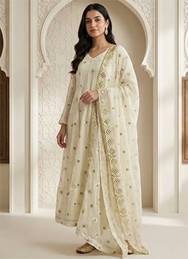 Off White Georgette Embroidered Anarkali Suit