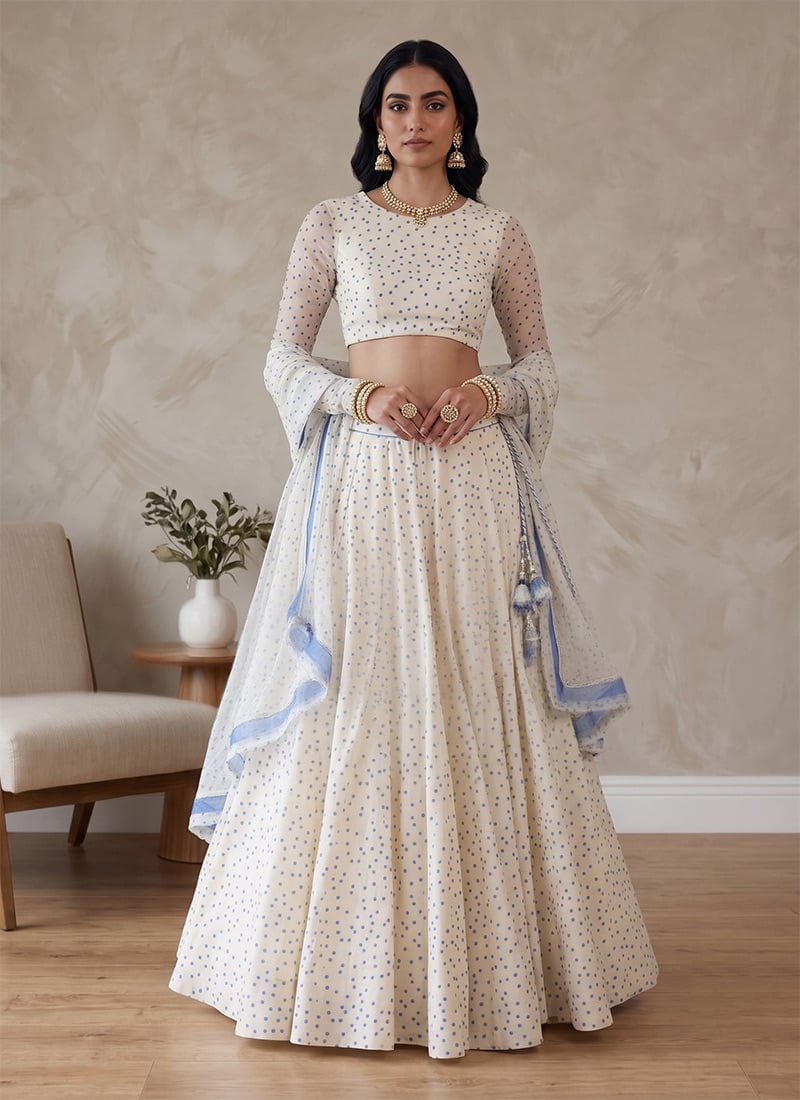 Off White Georgette Embroidered Lehenga Festive Wear