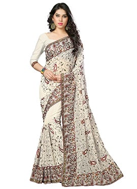 Off White Georgette Embroidered Saree