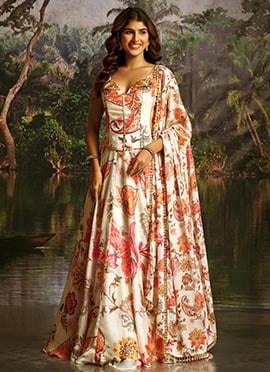 Off White Georgette Hand Embroidered Lehenga