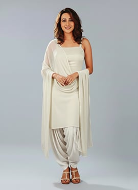 Off White Georgette Hand Embroidery Dhoti Suit