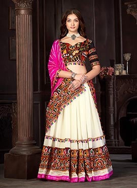 Off White Georgette Kutch And Mirror Work Chaniya Choli