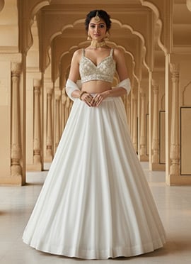 Off White Georgette Zari Sequins Lehenga Set
