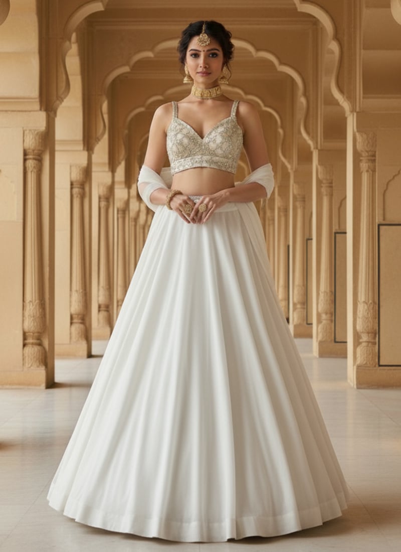 Off White Georgette Zari Sequins Lehenga Set Festive Wear