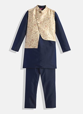 Off White Jacquard Art Silk Bandi Set