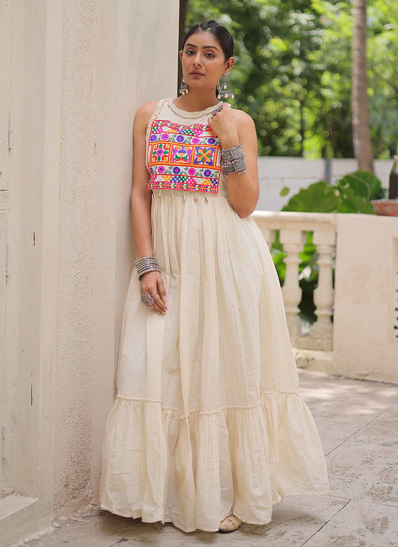 Off White Kora Cotton Kutch Work Gown After Six Wear