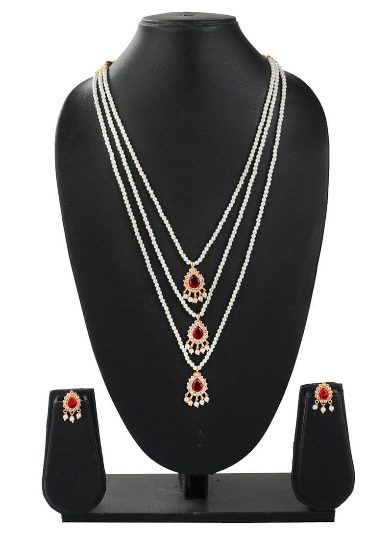 Off White Kundan Stones Beads Necklace Festive Wear