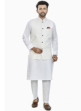 Off White Linen Blend Bandi Set