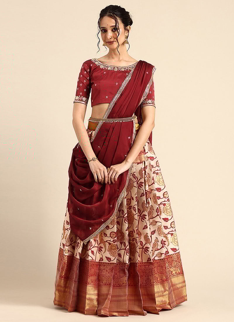 Off White Litchi Silk Zari A Line Lehenga
