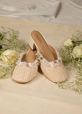 Off White Moti And Crystal Heels Juti