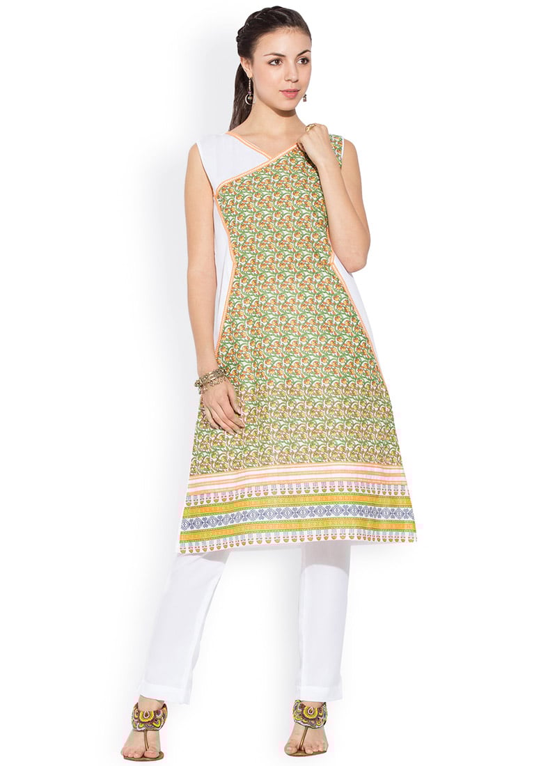 Off White N Green Cotton Plus Size Kurti After Six Wear