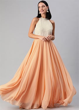 Off White N Light Peach Floor Length Gown