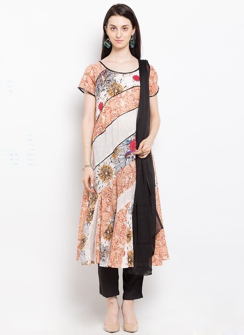 Off White N Peach Cotton Straight Pant Suit After Six Wear
