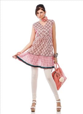 Off White N Pink Cotton Kurti