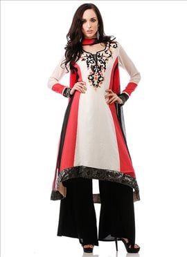 White N Pink Asymmetrical Kurti