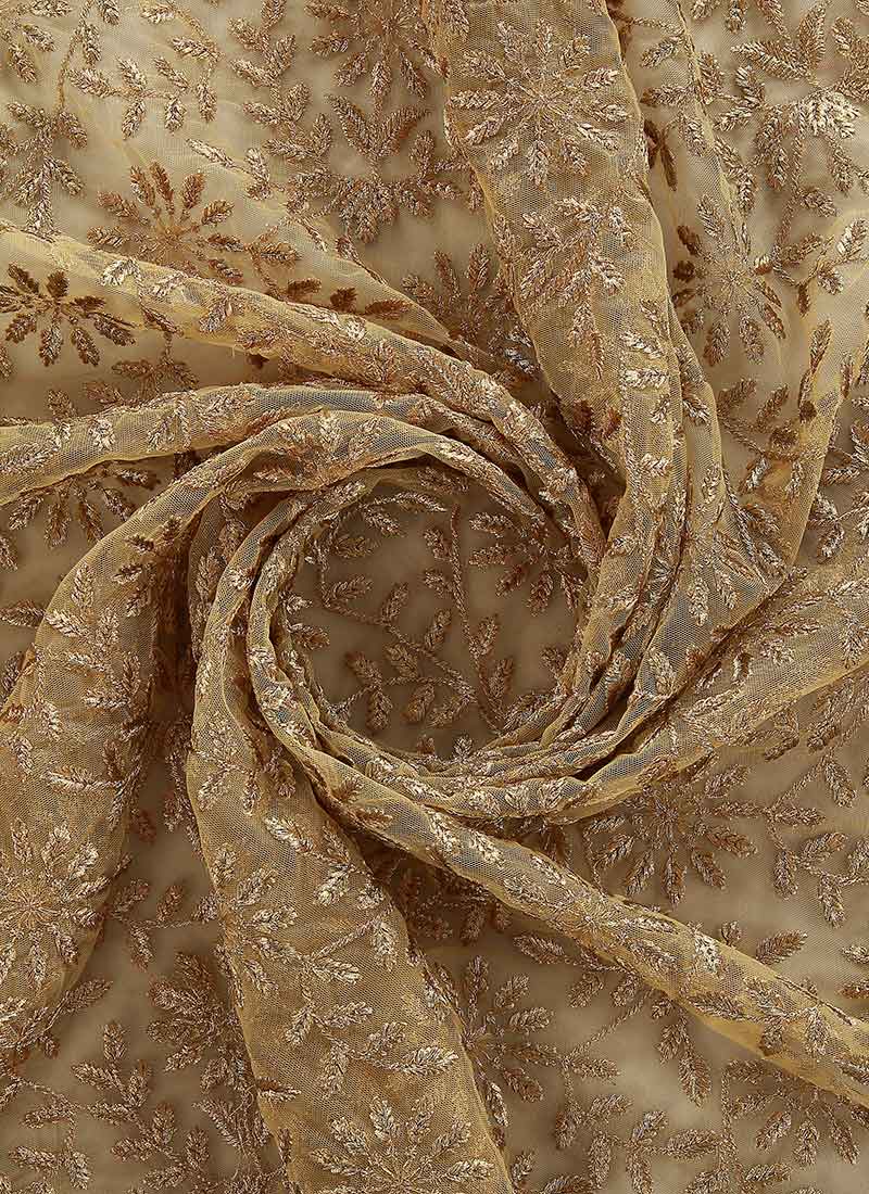 Buy Gold Net Fabric, Zari , Embroidered, blended patterned Online