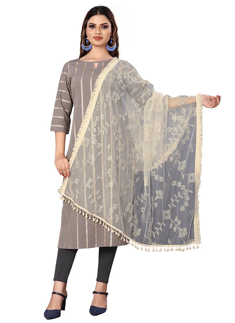 Off White Net Sequins Dupatta
