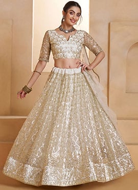 Off White Net Zari Embroidered Sequins Beads Lehenga