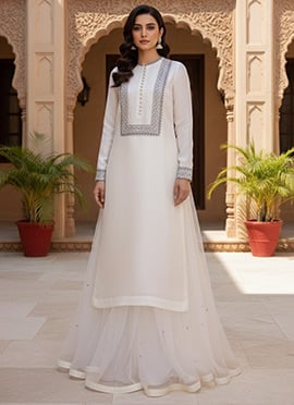 Off White Net Zari Sequins A Line Lehenga