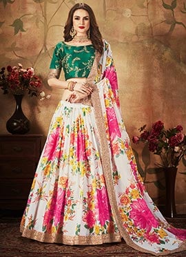 Off White Organza Umbrella Lehenga