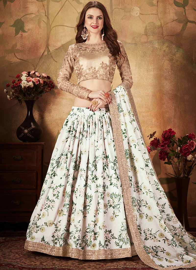 Off White Organza Umbrella Lehenga Party Wear