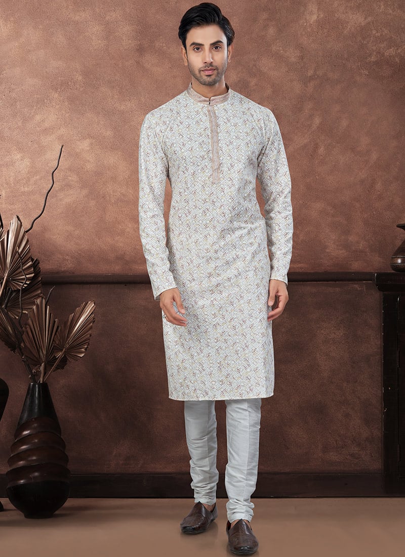 Off White Rayon Chikankari Kurta Pyjama Festive Wear