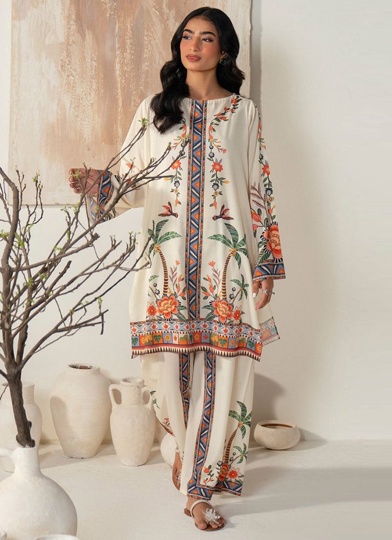 Off White Rayon Digital Print Co ord sets After Six Wear