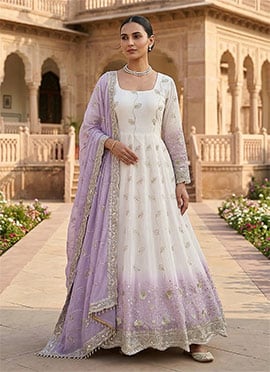 Off White Sequins Faux Georgette Anarkali Suit