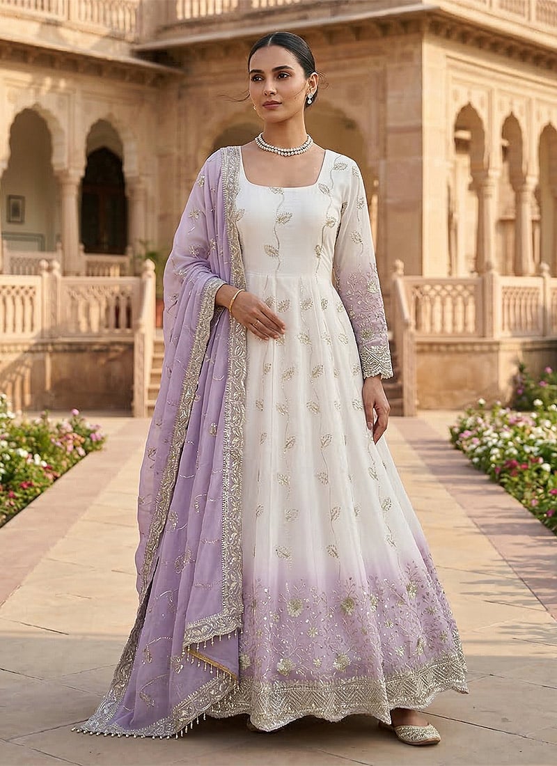 Off White Sequins Faux Georgette Anarkali Suit Festive Wear