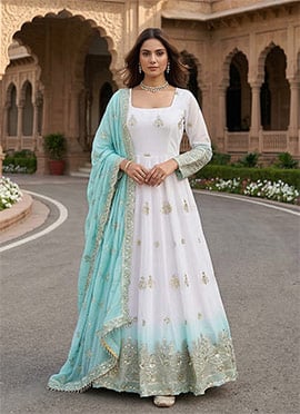 Off White Sequins Faux Georgette Anarkali Suit