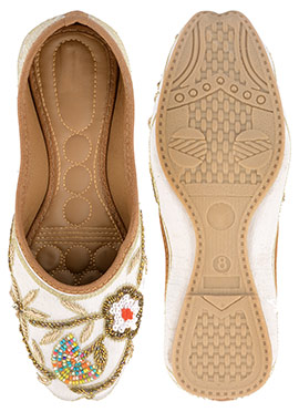 Off White Sequins Zari Zardosi With Beads Work Juti