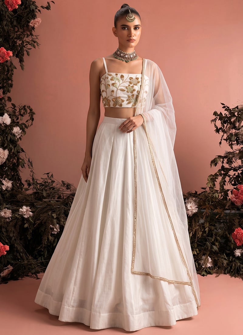 Off White Silk Beads Embroidered Lehenga After Six Wear
