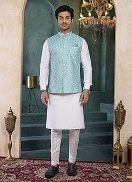 Off White Silk Banarasi Embroidered Sequins Bandi Set