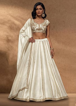 Off White Silk Blend Lehenga Set With Zari Sequins