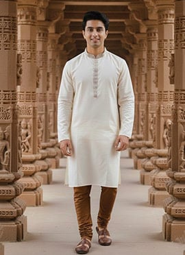 Off White Silk Embroidered Kurta Pyjama